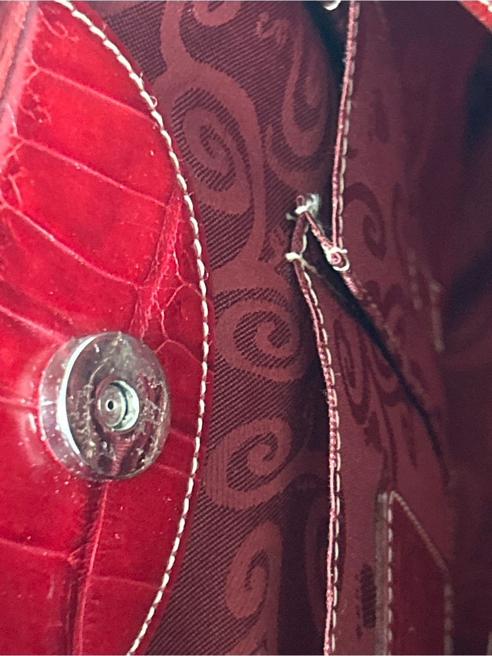 Brighton Red Heart Pattern Canvas and Leather Tote Bag Approx 15 x 9 x 4 - Picture 13 of 17